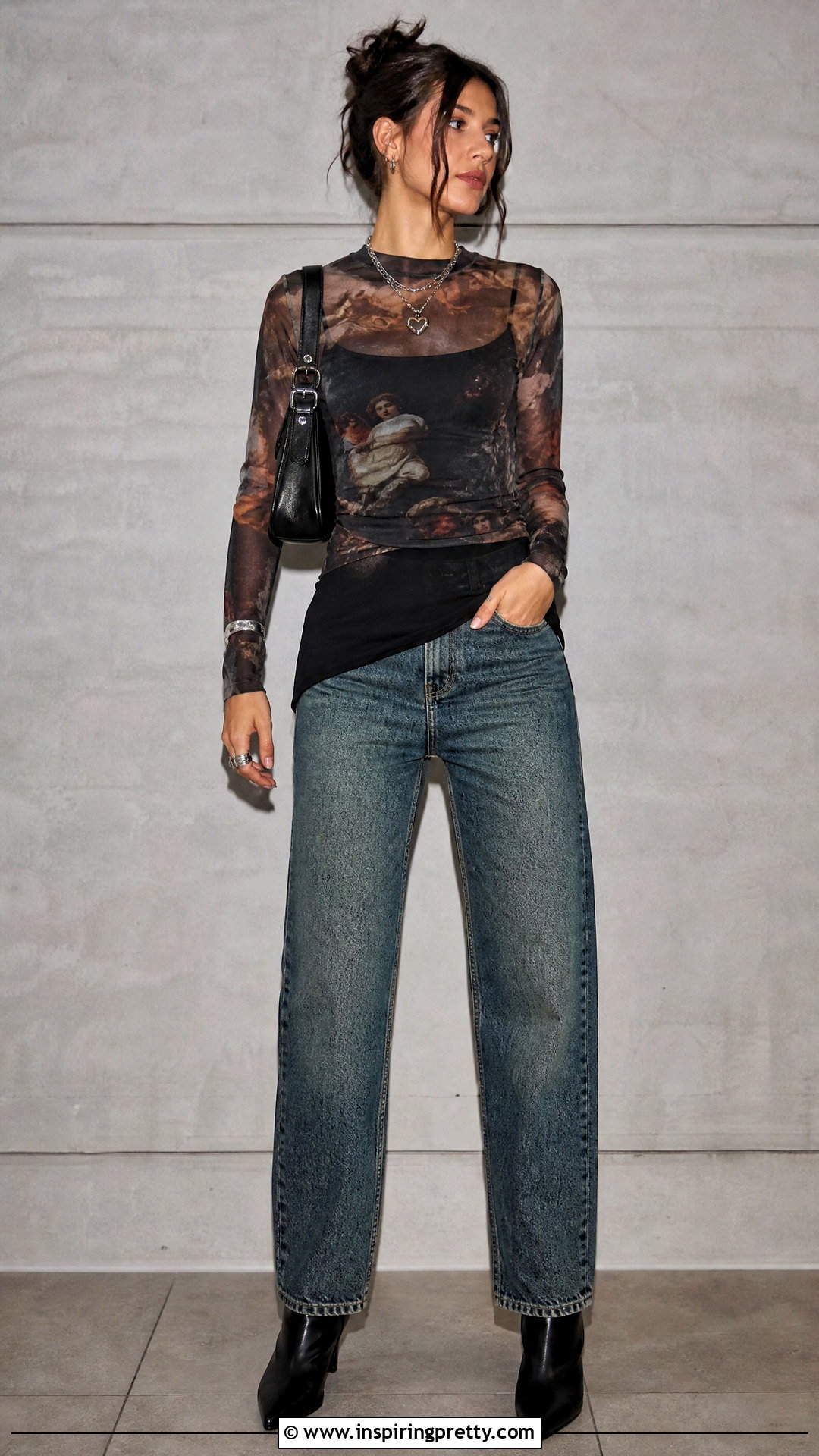Mesh Top With Bralette And Jeans Outfit - 50 aesthetic tops outfit ideas