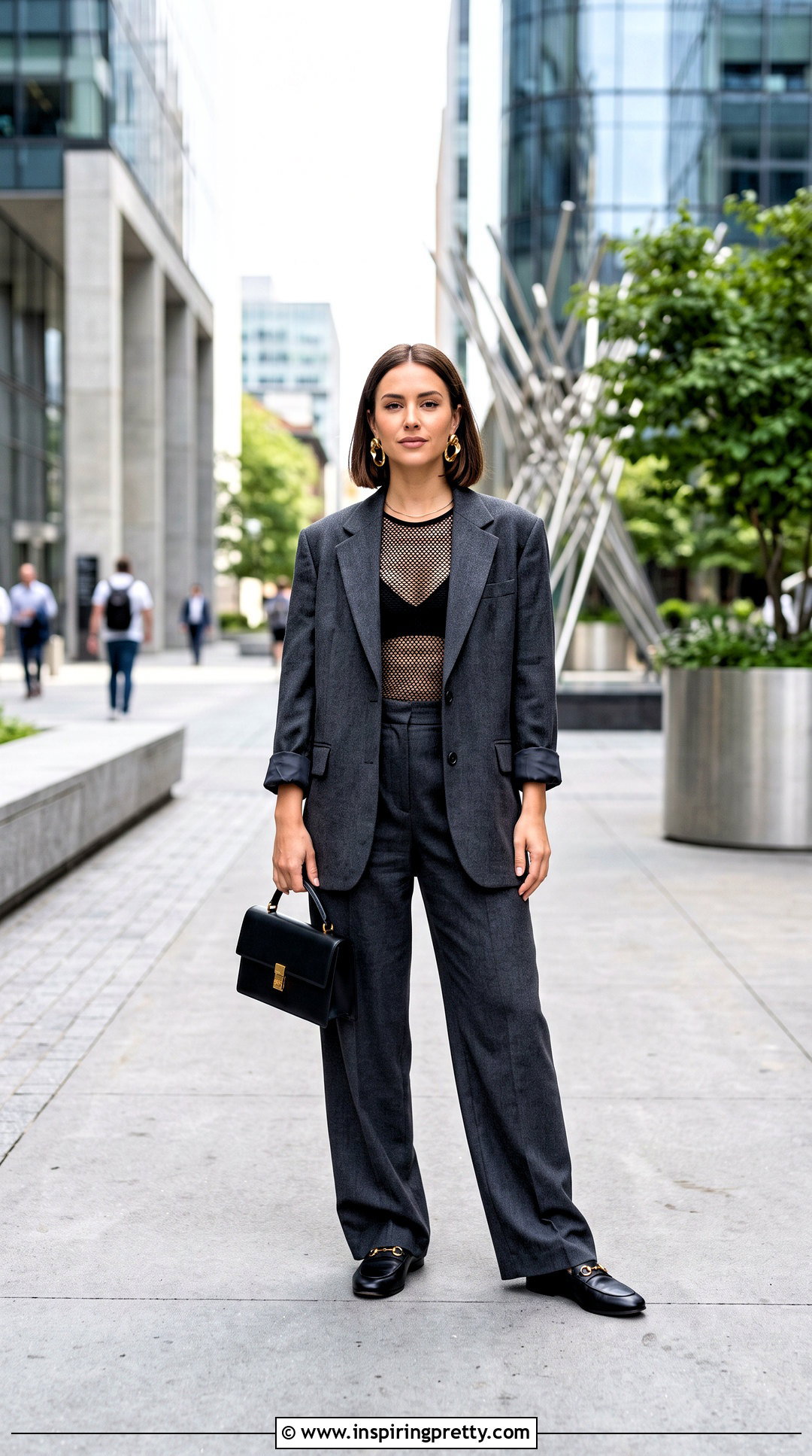 Mesh Top With Bralette And Oversized Suit - 50 mesh top outfit ideas