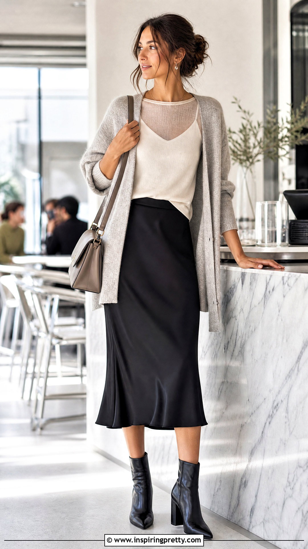 Mesh Top With Cardigan And Midi Skirt - 50 mesh top outfit ideas