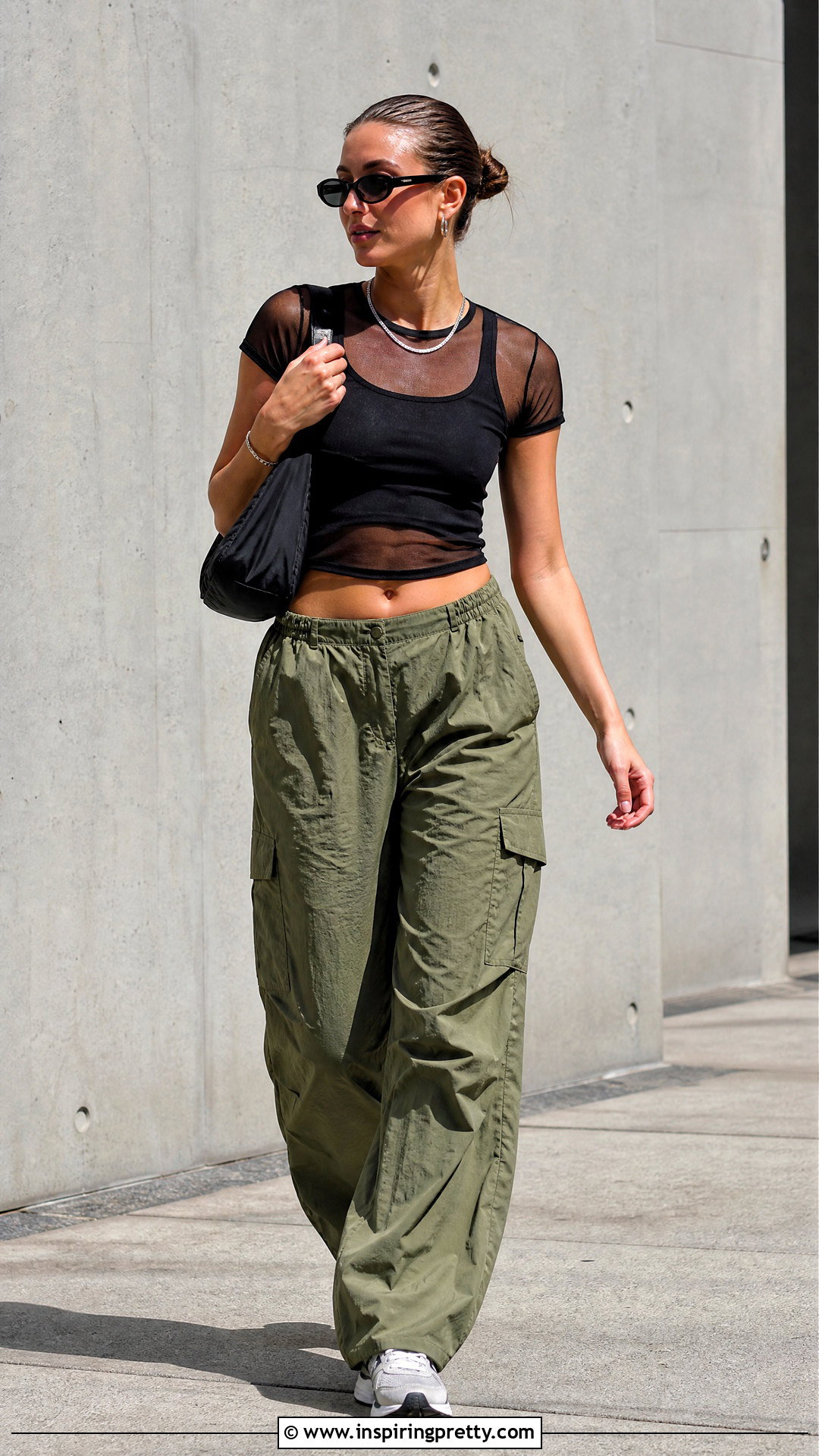 Mesh Top With Cargo Pants - 20 sheer mesh summer top outfit ideas