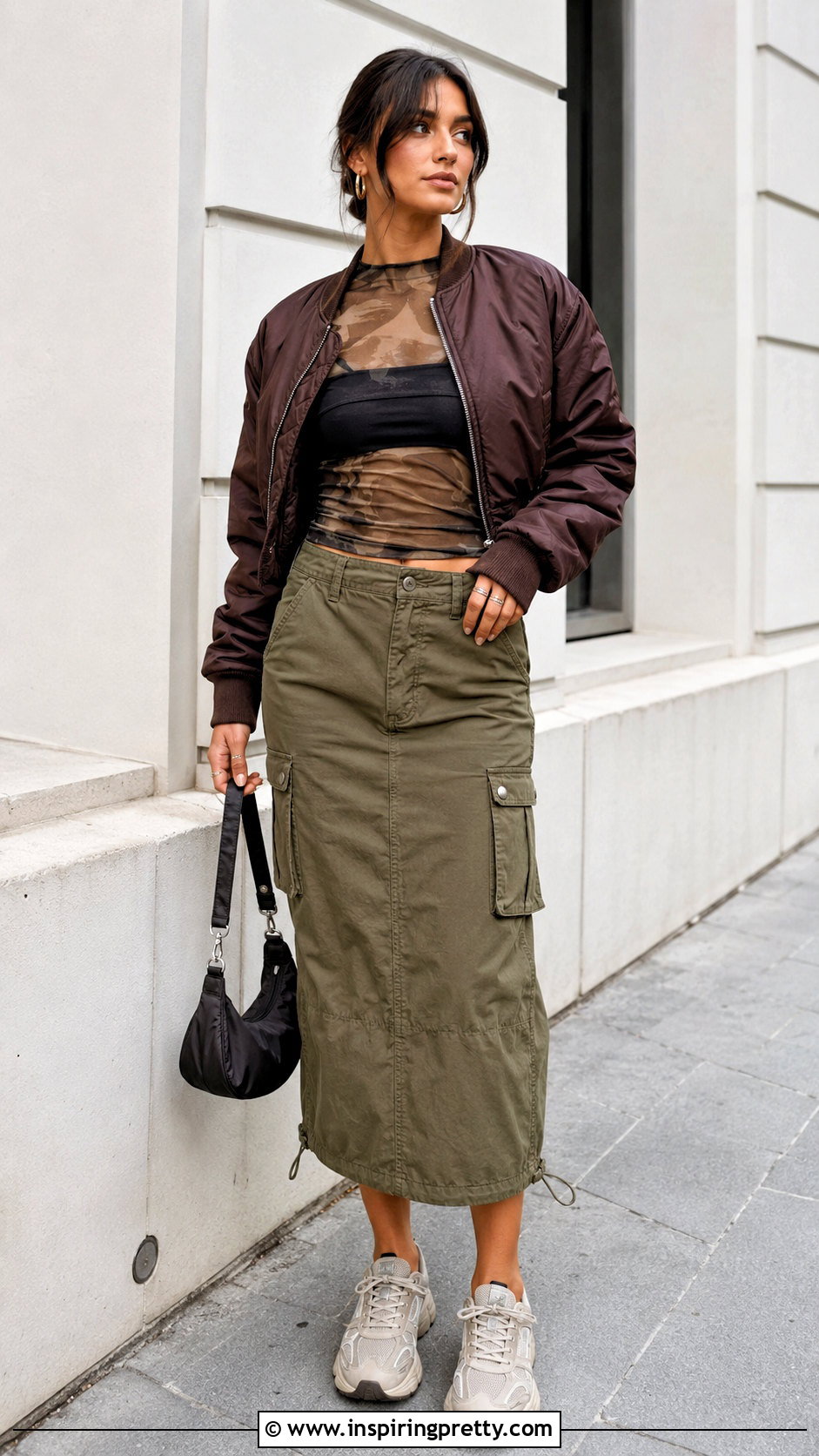 Mesh Top With Cargo Skirt - 50 fun tops outfit ideas