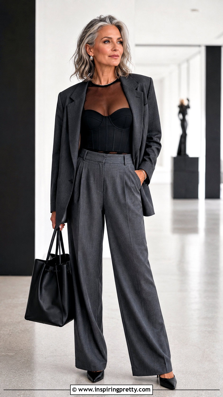 Mesh Top With Corset And Tailored Trousers - 20 mesh top corset outfit ideas