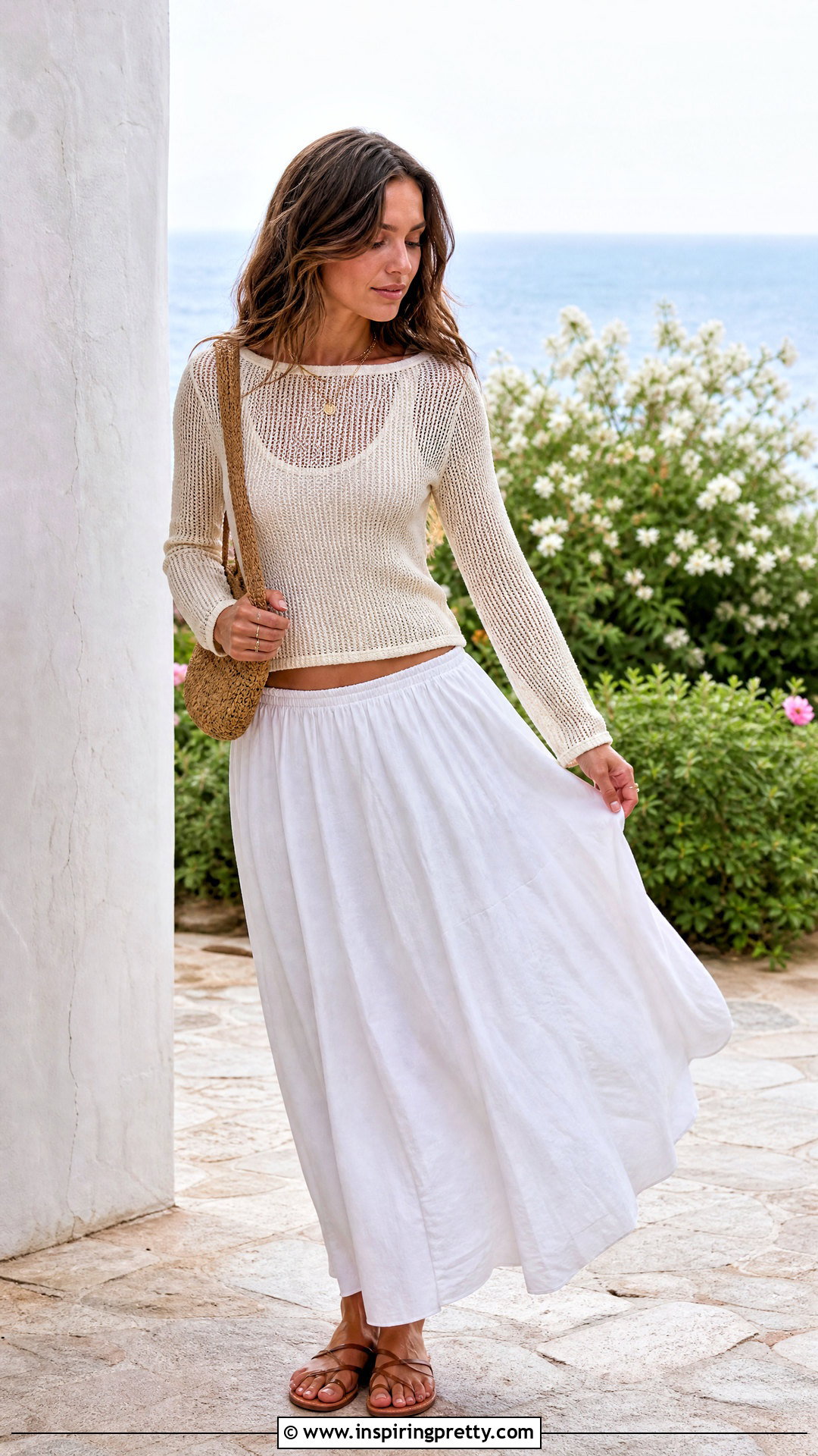 Mesh Top With Cotton Maxi Skirt - 20 sheer mesh summer top outfit ideas