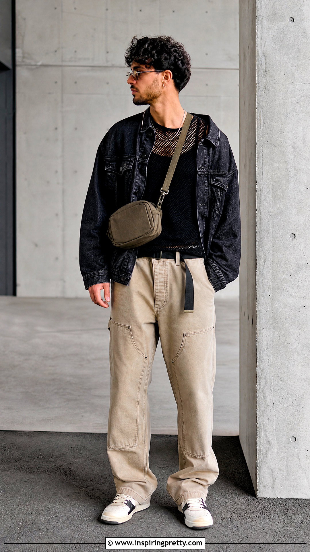 Mesh Top With Denim Jacket And Carpenter Pants - 20 men’s mesh top outfit ideas