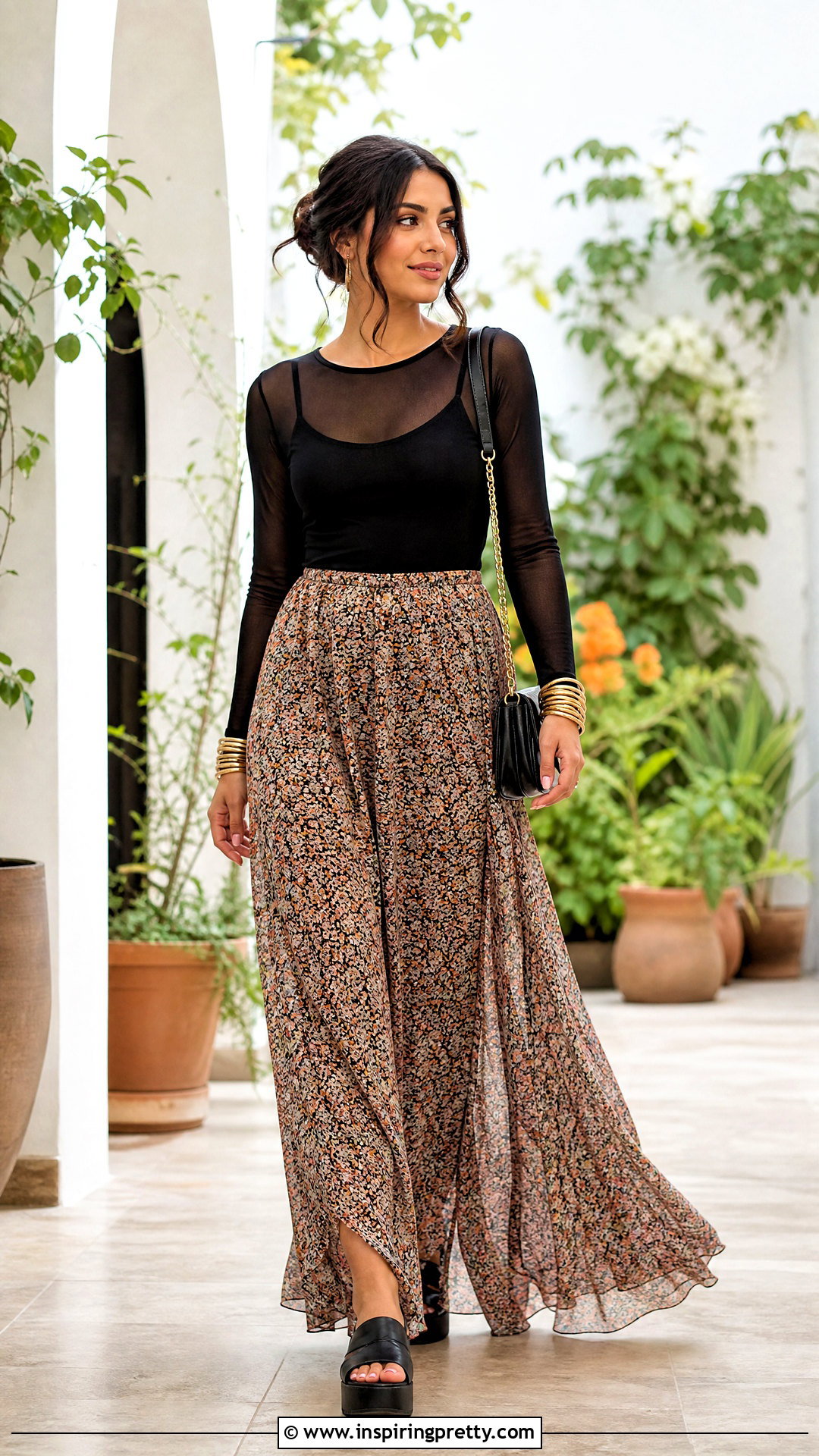 Mesh Top With Maxi Skirt - 50 mesh top outfit ideas