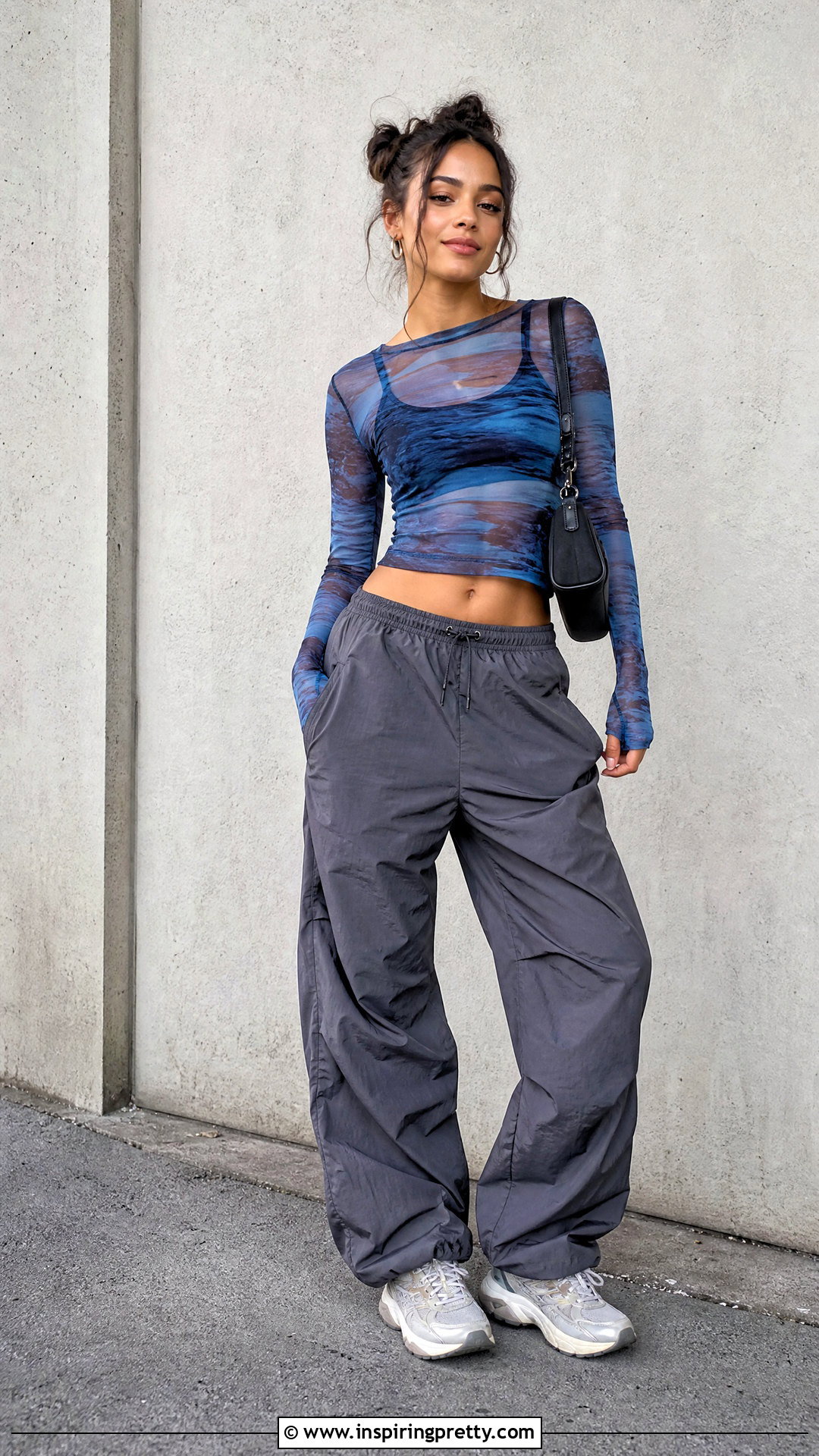 Mesh Top With Parachute Pants - 50 mesh top outfit ideas
