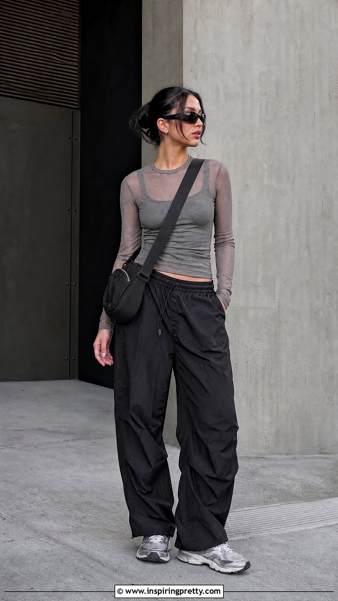 Mesh Top With Parachute Pants - 50 mesh tops outfit ideas