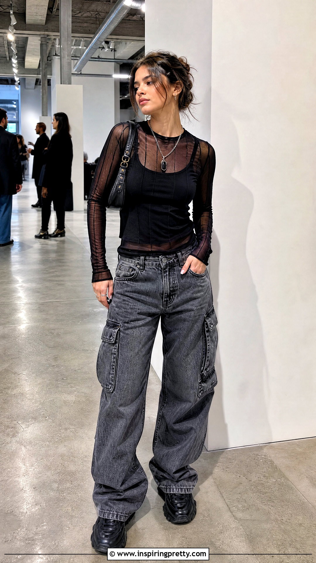 Mesh Top With Tank And Cargo Jeans - 50 unique tops outfit ideas