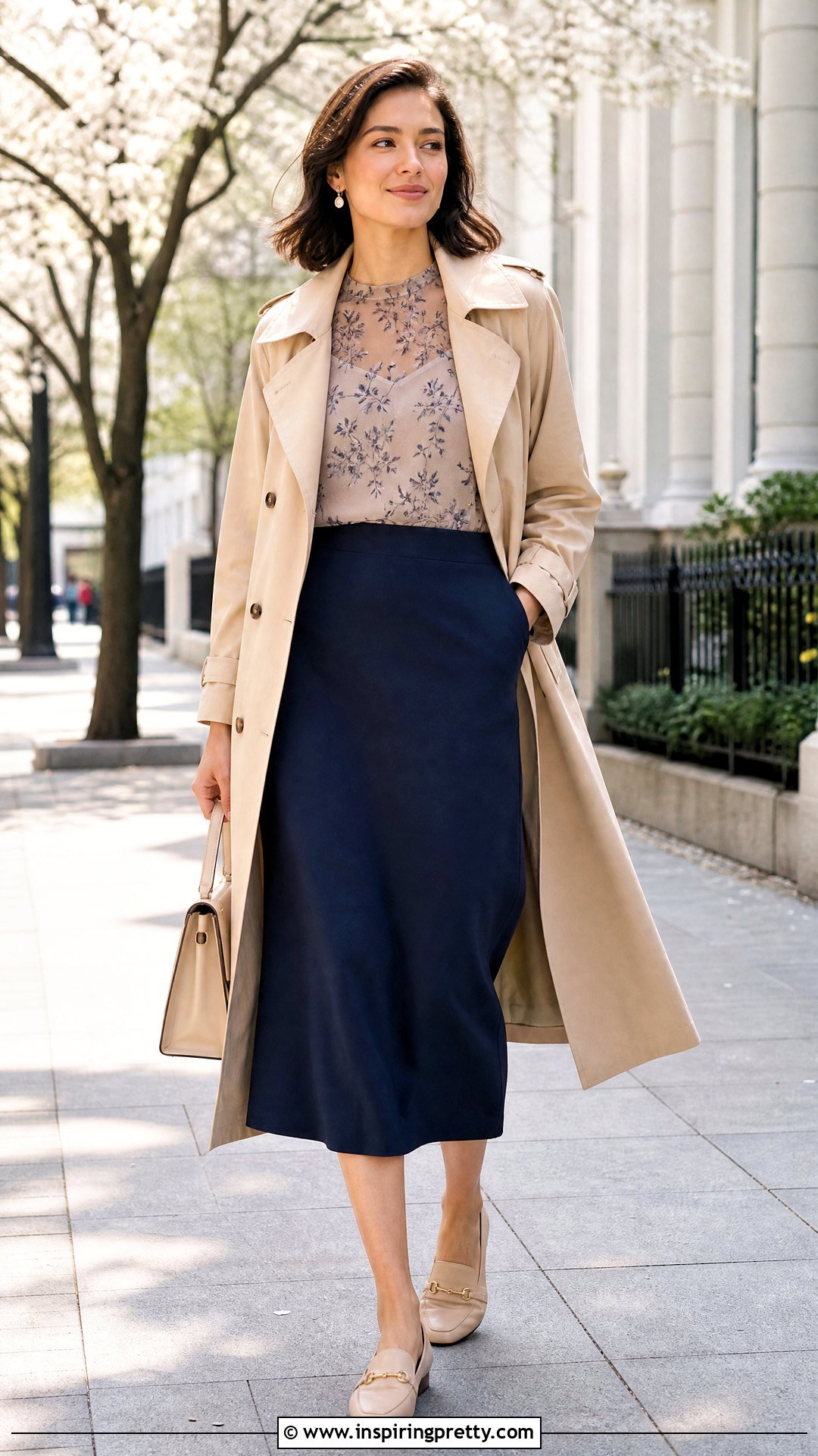 Mesh Top With Trench Coat And Midi Skirt - 50 mesh tops outfit ideas