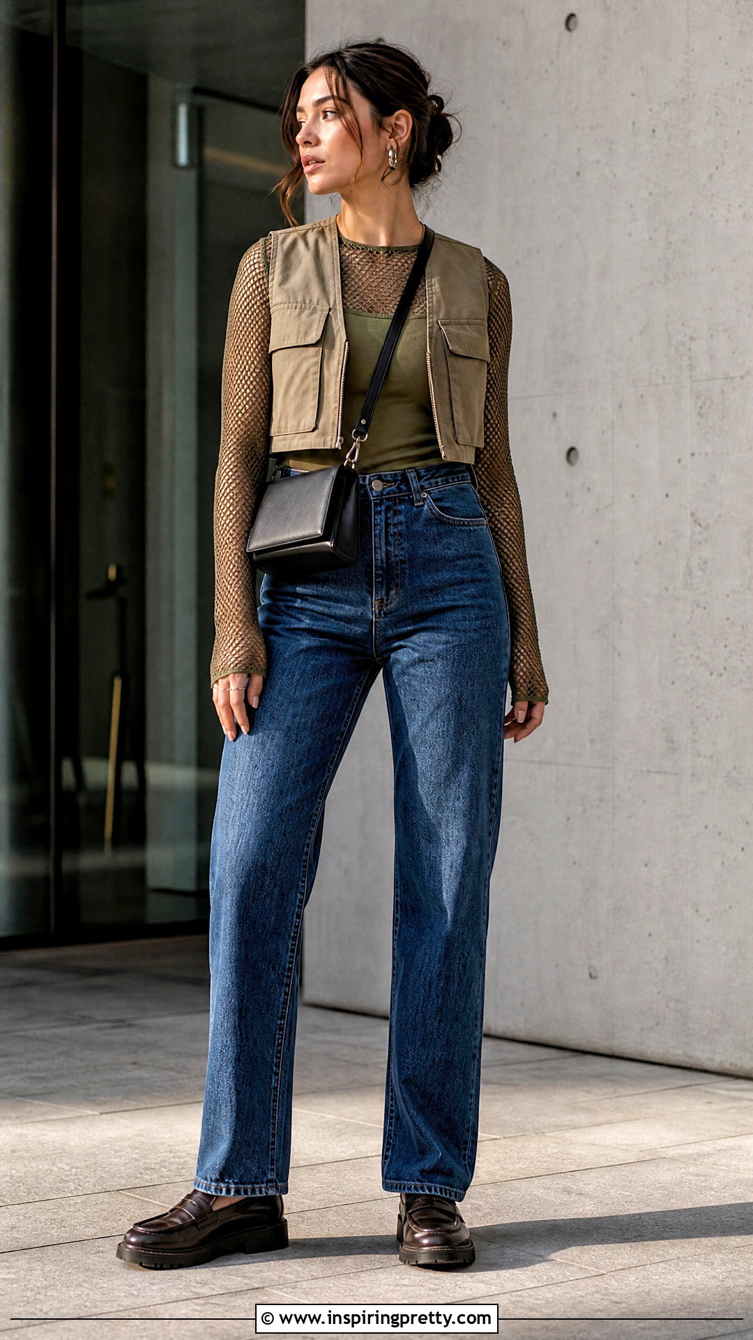 Mesh Top With Utility Vest And Jeans - 50 mesh top outfit aesthetic ideas