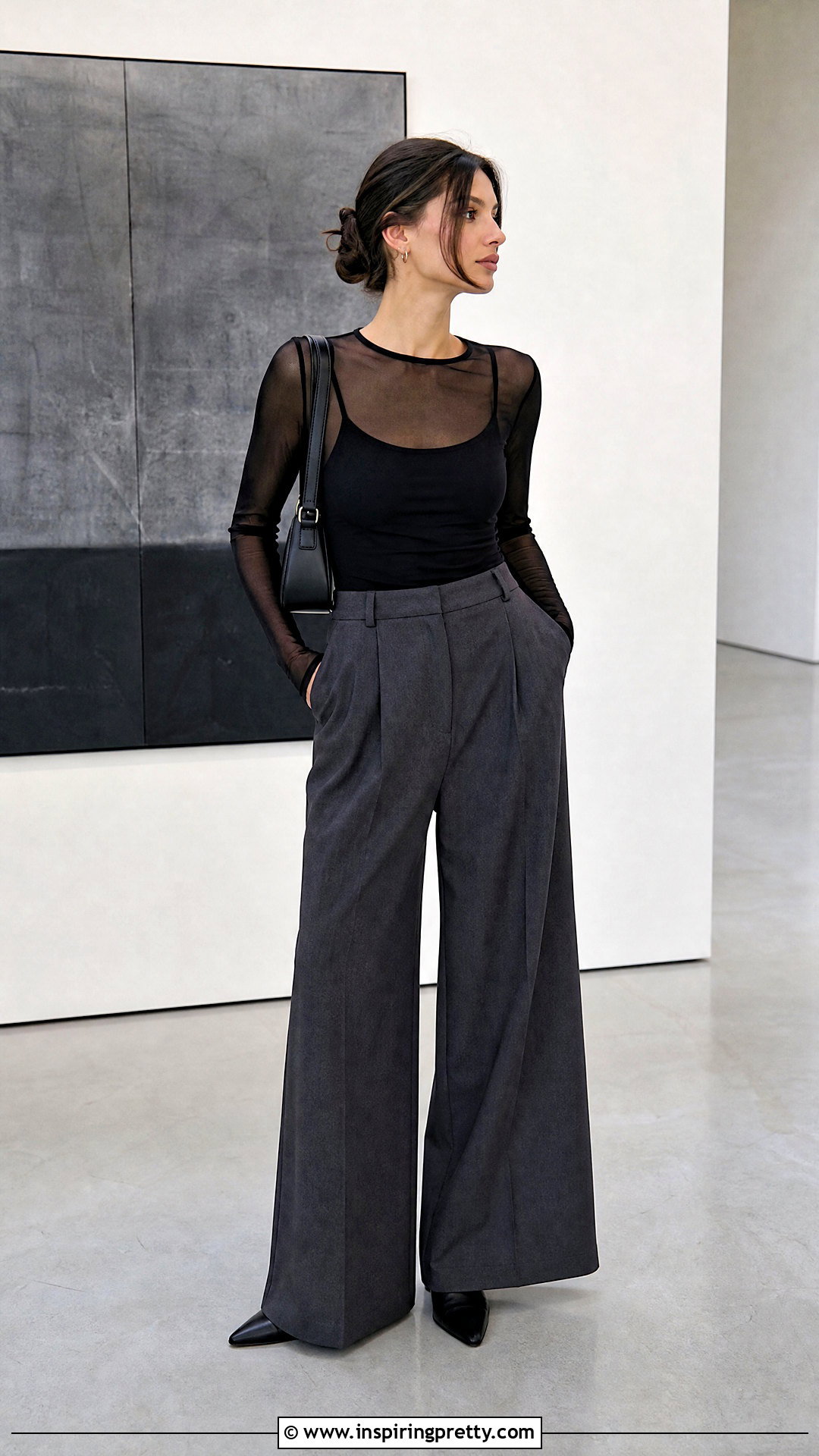 Mesh Top With Wide Leg Pants - 50 pinterest tops outfit ideas