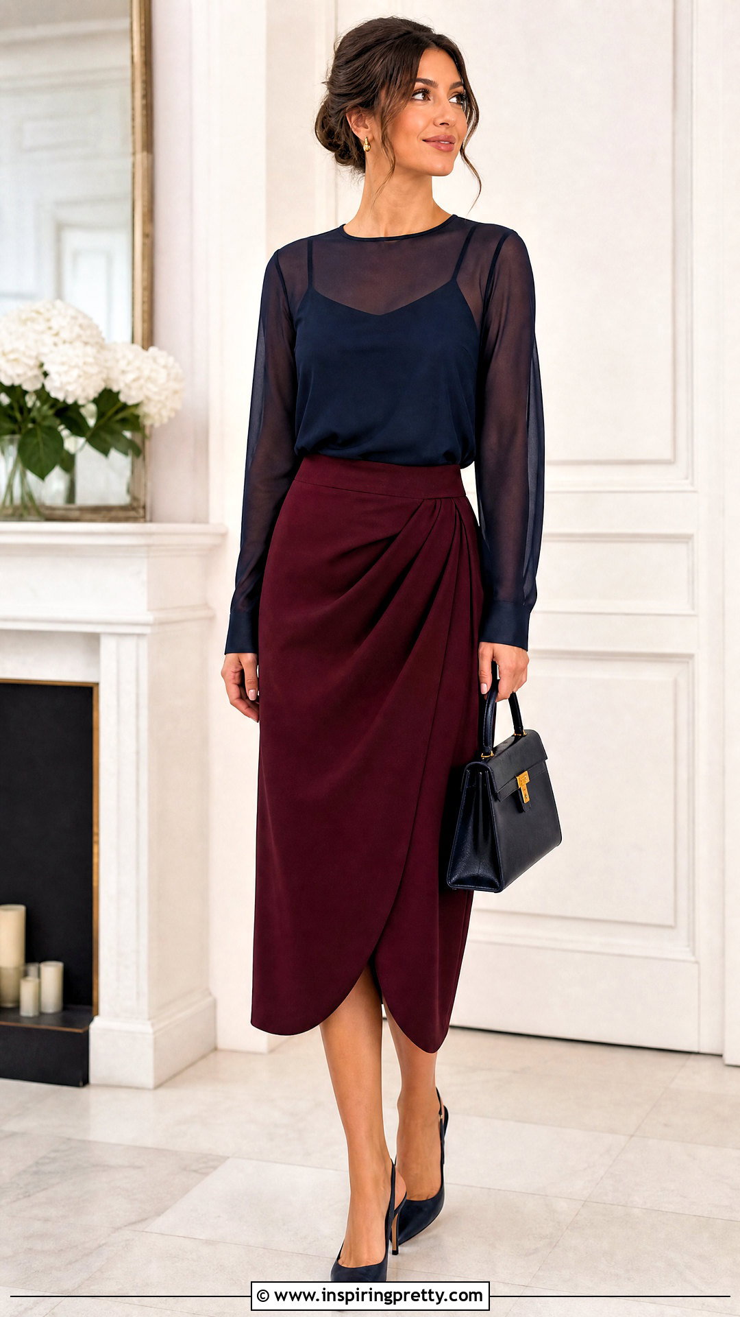 Mesh Top With Wrap Midi Skirt - 50 mesh top outfit classy ideas