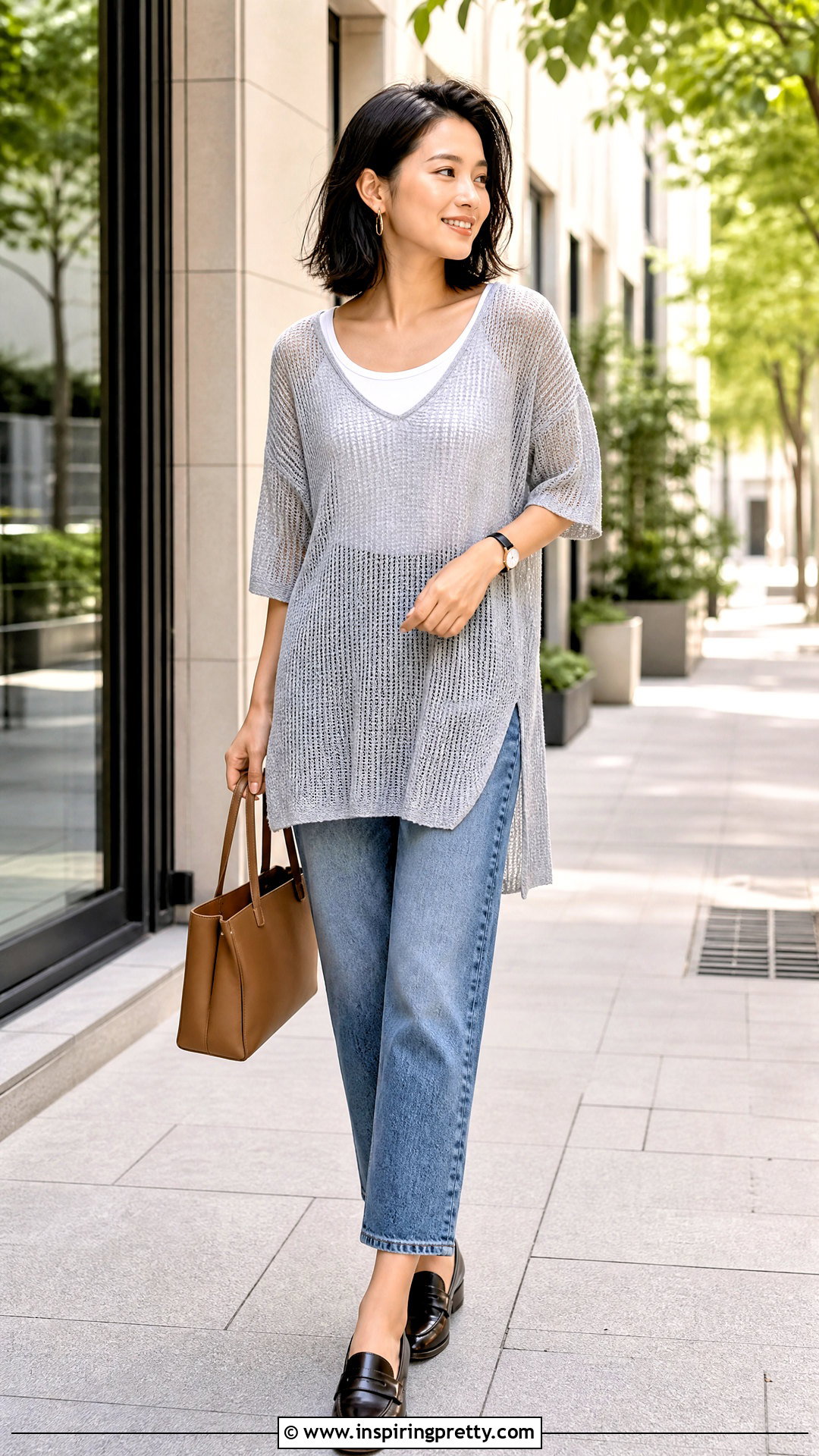 Mesh Tunic Top With Cropped Jeans - 20 mesh tunic top outfit ideas