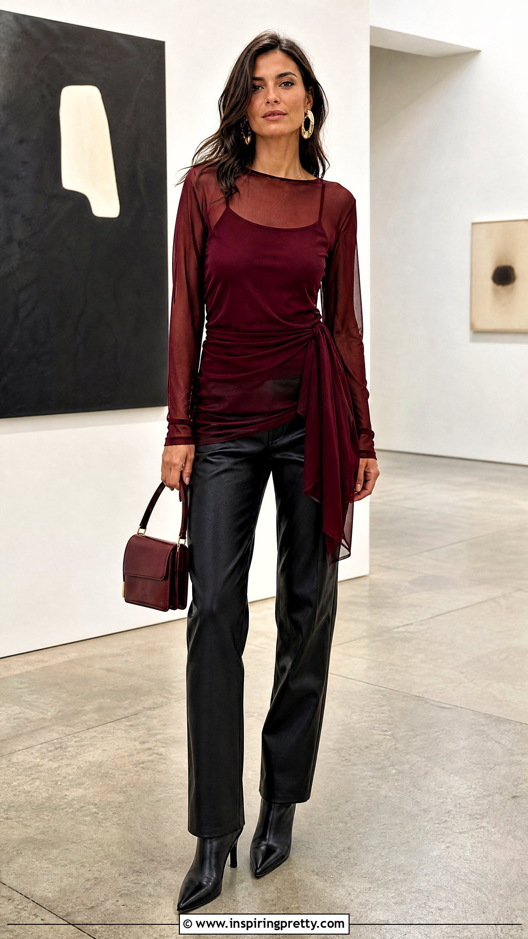 Mesh Tunic Top With Faux Leather Pants - 20 mesh tunic top outfit ideas