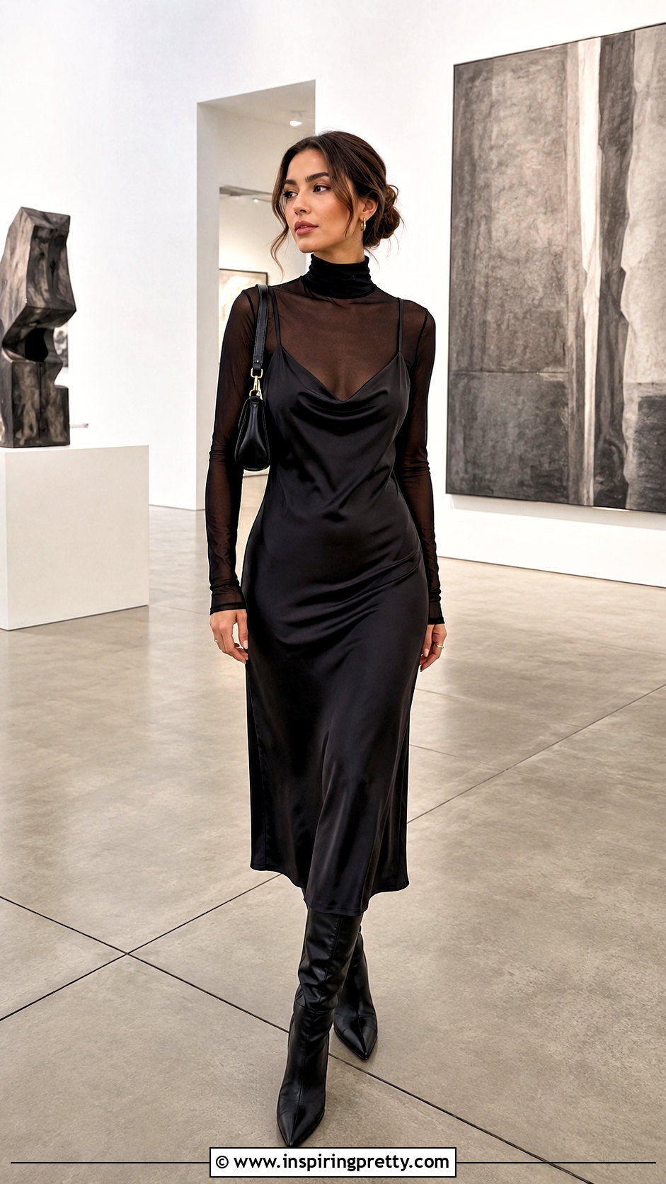 Mesh Turtleneck Under A Slip Dress - 50 messy top outfit ideas