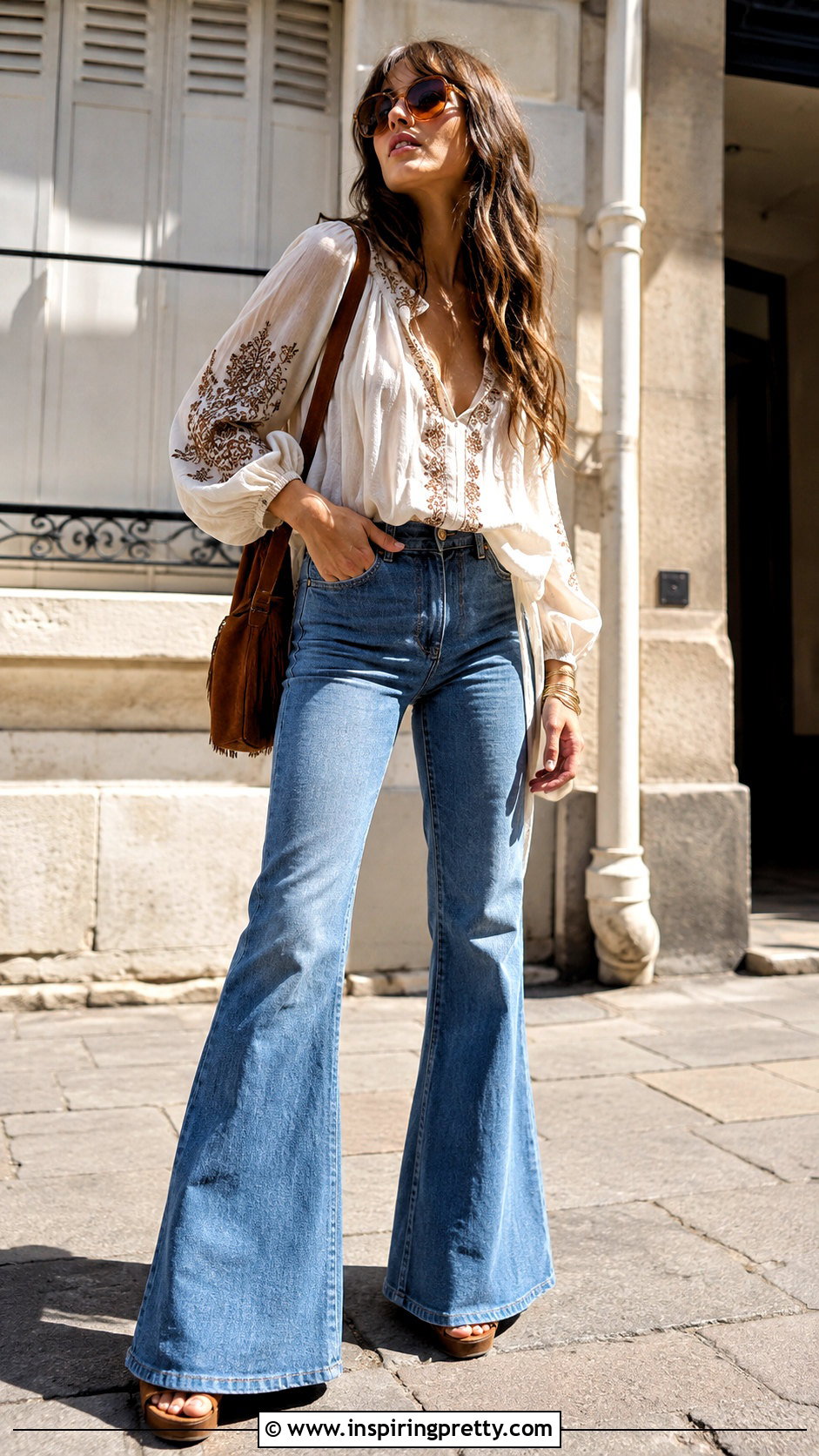 Messy French Top With Flare Jeans And Platforms - 25 Messy French Top outfit ideas
