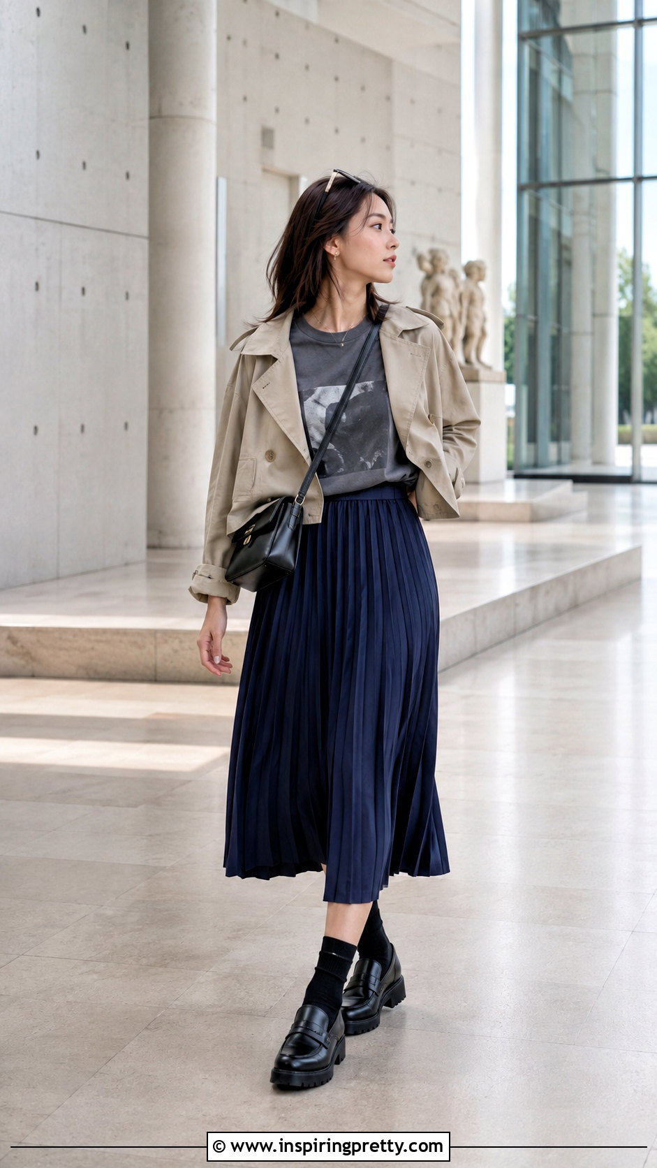 Messy French Top With Pleated Midi Skirt And Loafers - 25 Messy French Top outfit ideas