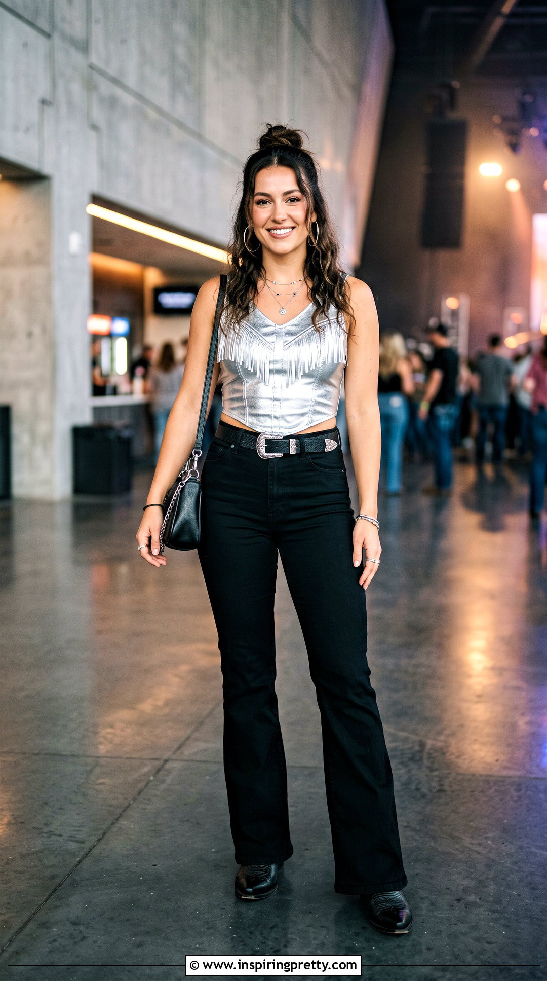 Metallic Cowgirl Top With Black Flare Pants - 25 Cowgirl Top Ideas