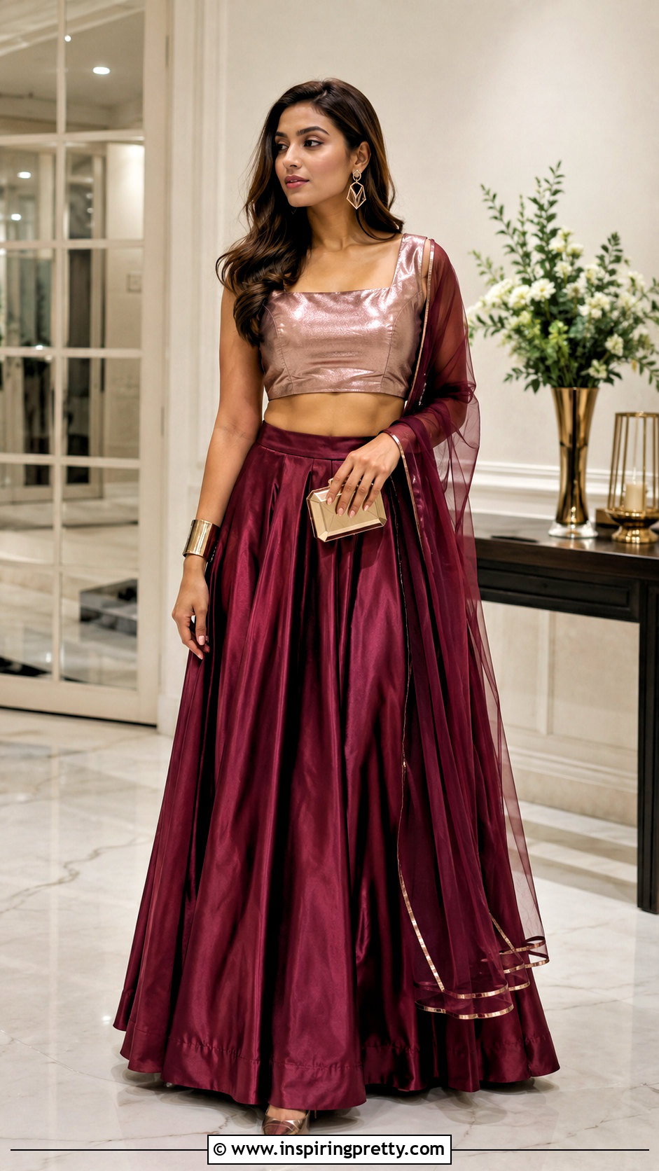 Metallic Crop Top Lehenga - 50 Crop Top Designs For Lehenga Ideas