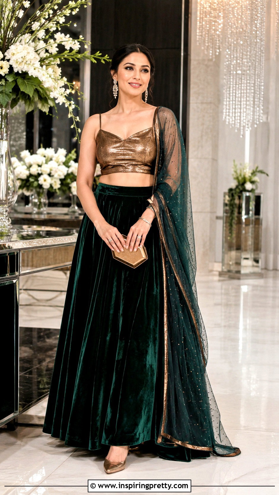 Metallic Crop Top With Velvet Lehenga - 20 latest lehenga crop top designs