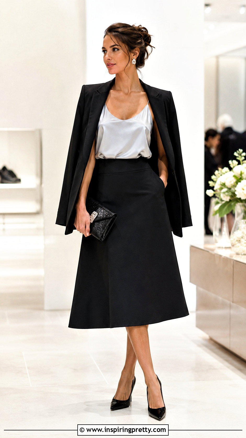 Metallic Designer Tank Top With Black Midi Skirt - 20 luxury designer tank tops outfit ideas