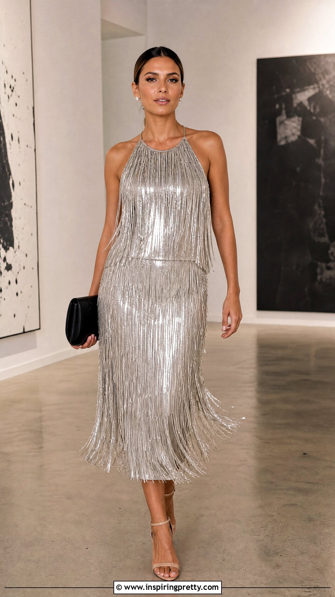 Metallic Fringe Top With Matching Fringe Skirt - 20 metallic fringe top outfit ideas