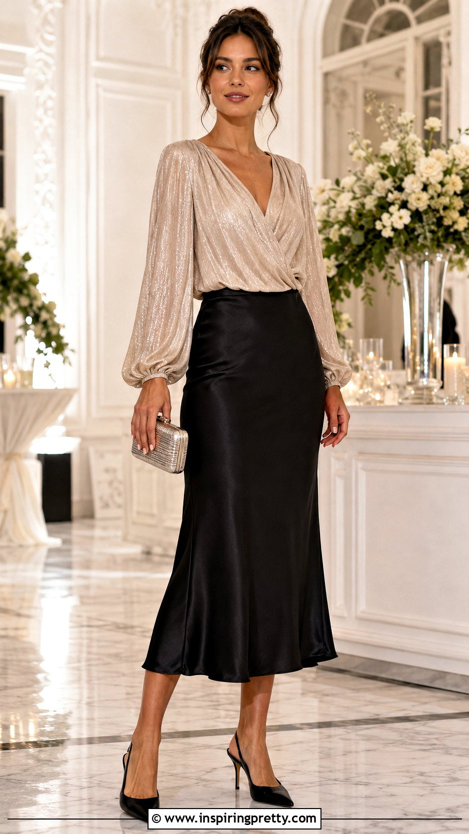 Metallic Georgette Top With Black Midi Skirt - 50 georgette tops western outfits