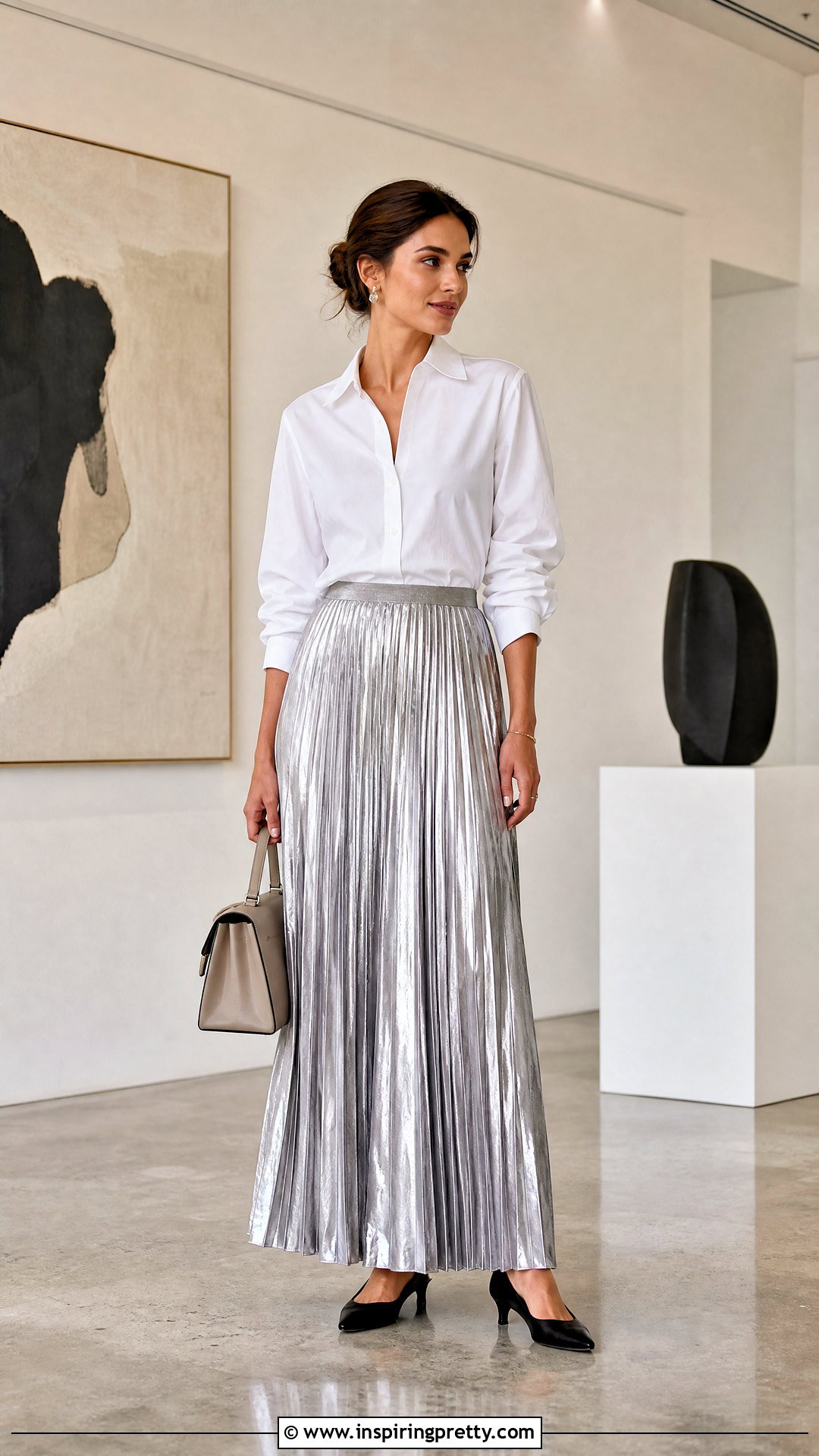Metallic Long Skirt With White Shirt - 50 long skirt top designs