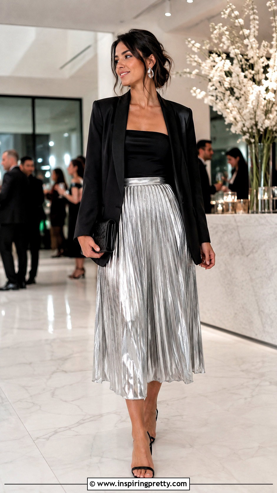 Metallic Midi Skirt And Black Tube Top Outfit - 25 Midi Skirt And Tube Top Outfit ideas