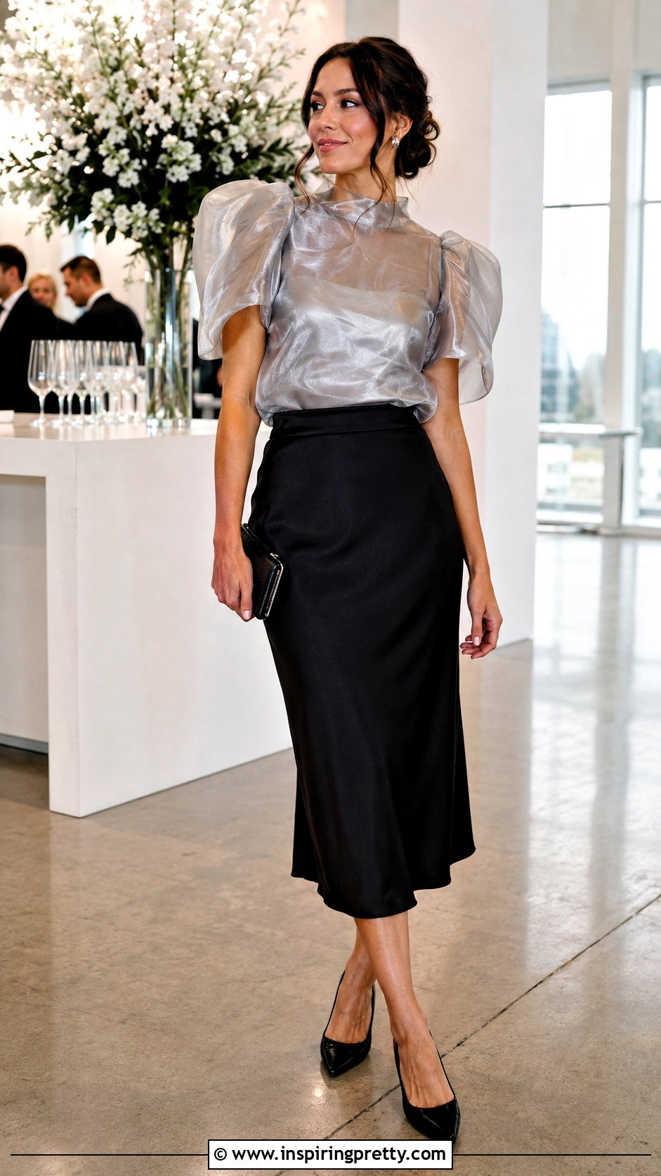 Metallic Organza Top With Black Skirt - 50 Organza Top Outfit ideas