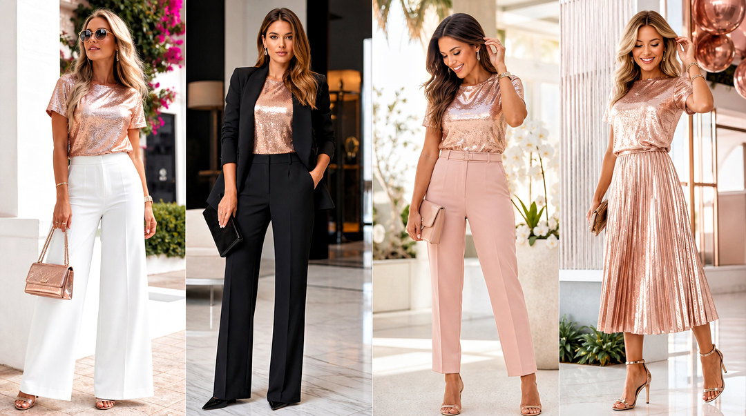 20 Metallic Rose Gold Top Outfit Ideas for Romantic Party Style