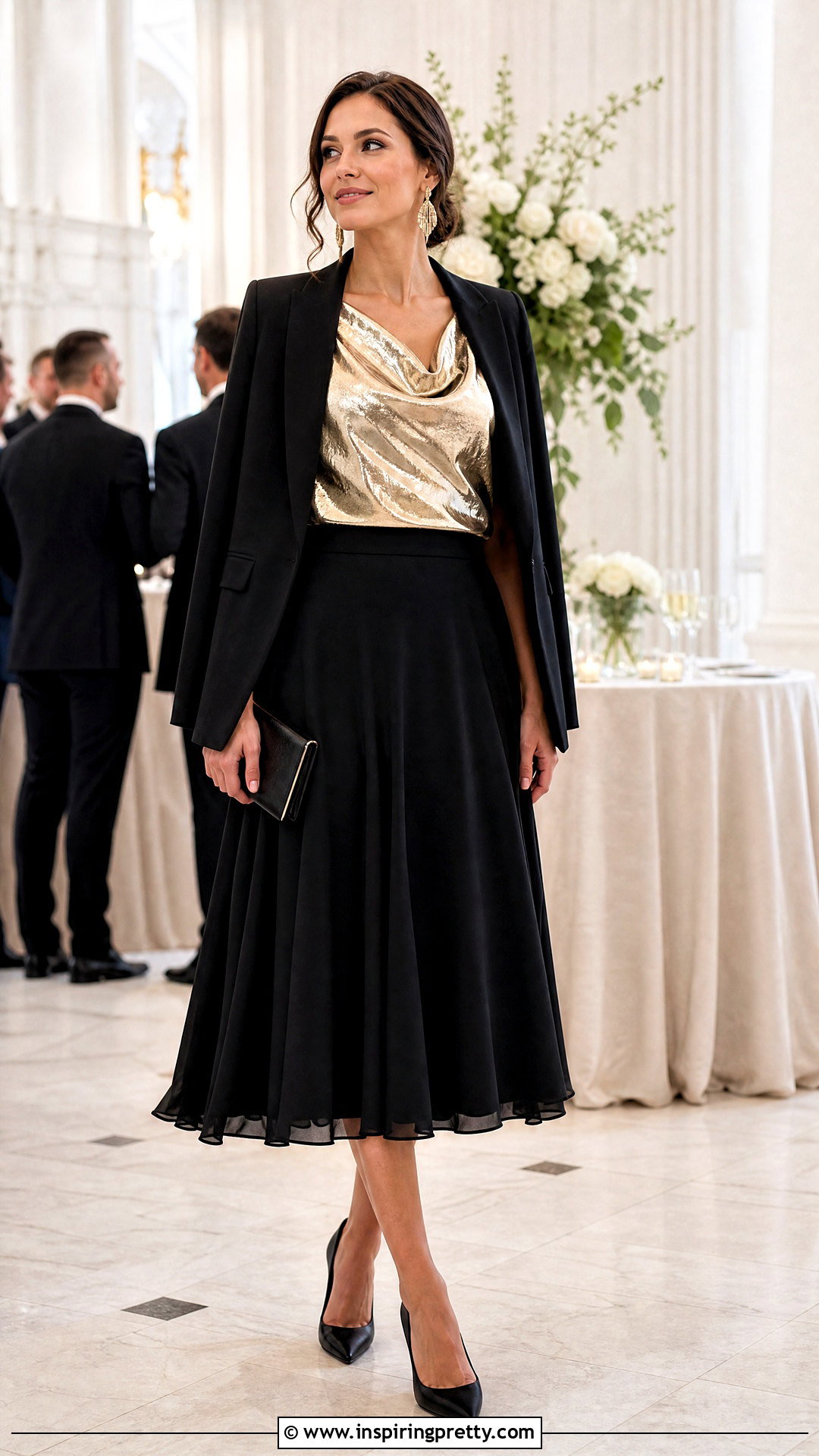 Metallic Shivonne Top With Black Midi Skirt - 25 Shivonne Tops outfit ideas