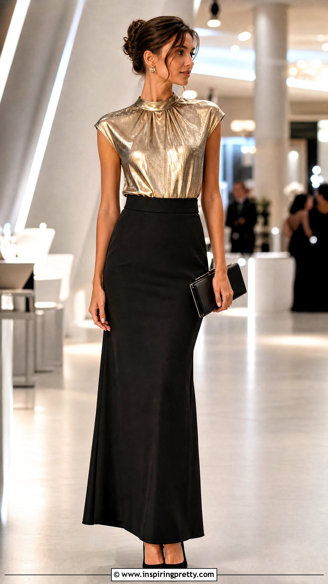 Metallic Top And Black Maxi Skirt Outfit - 50 elegant tops classy outfits