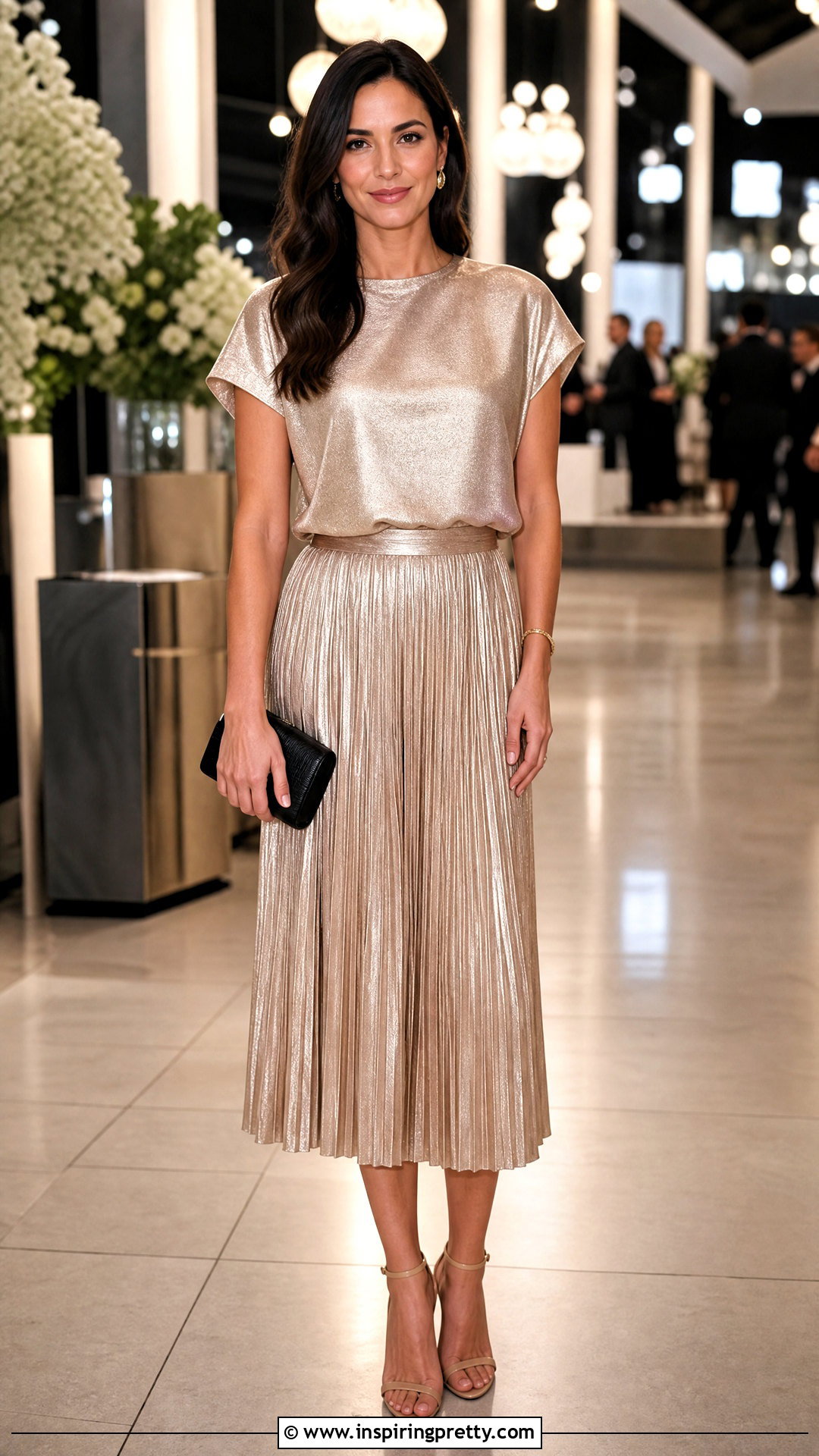 Metallic Top And Midi Skirt Set - 50 matching skirt and top set outfit ideas