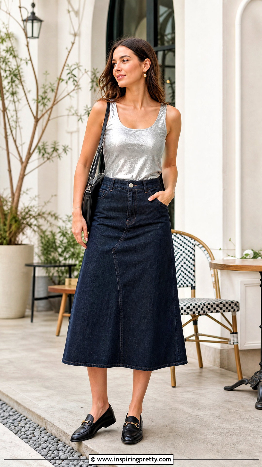 Metallic Top With Denim Skirt - How To Style Metallic Tops (20 Ways)