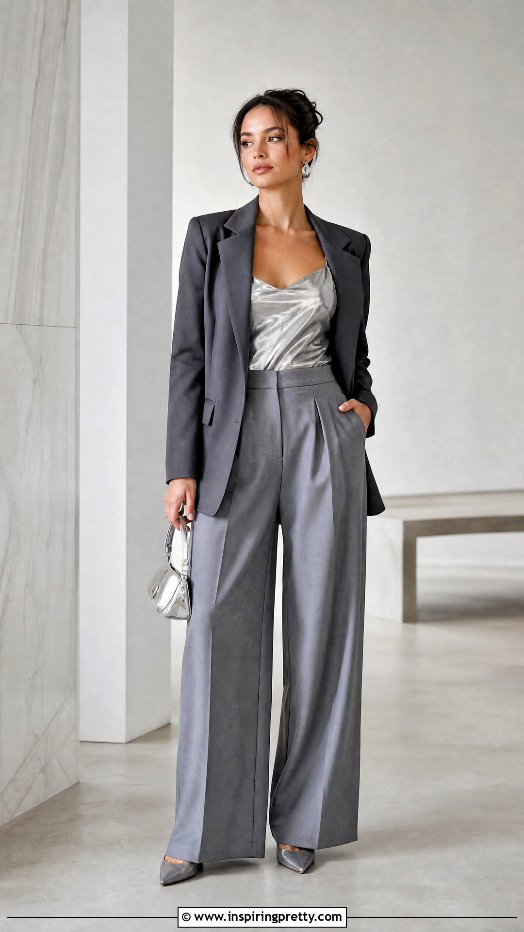 Metallic Top With Monochrome Silver Outfit - How To Style Metallic Tops (20 Ways)