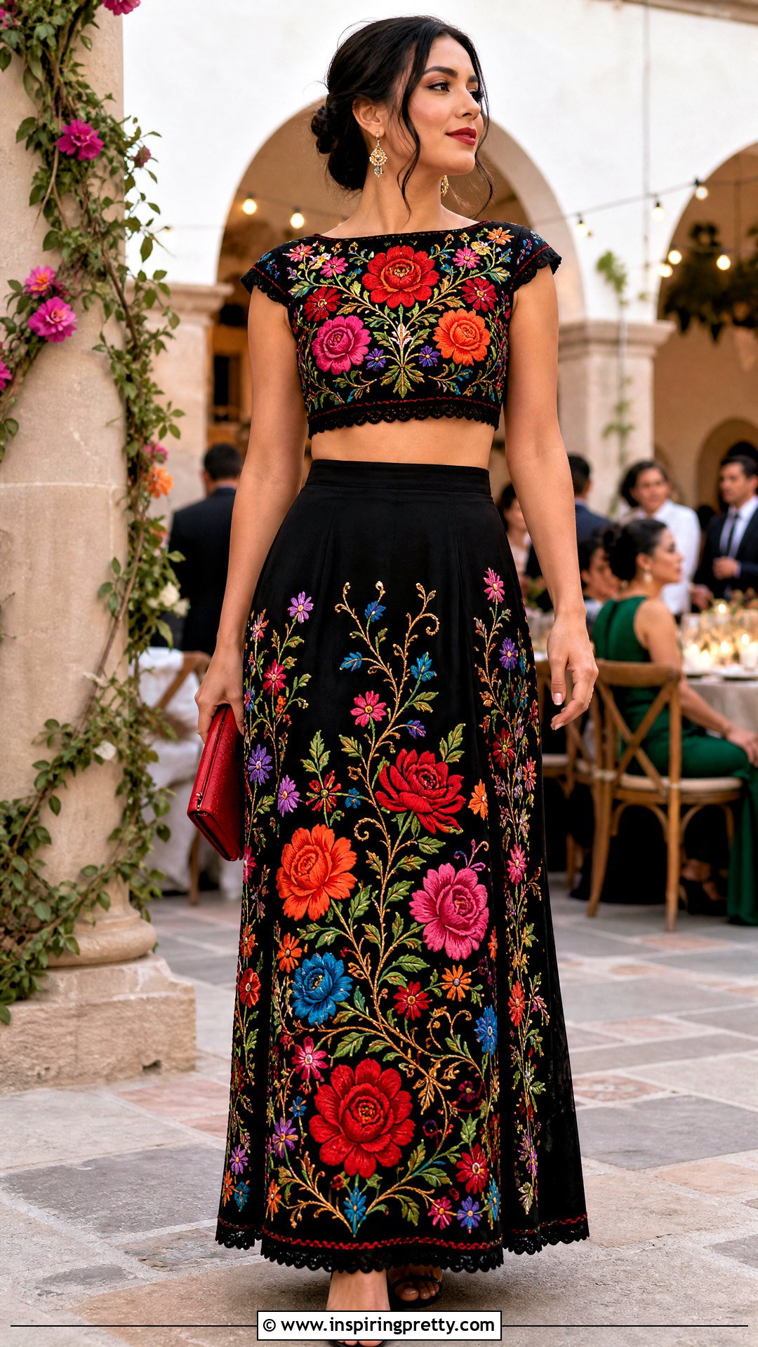 Mexican Crop Top With Matching Embroidered Skirt - 20 Mexican Style Crop Top outfit ideas