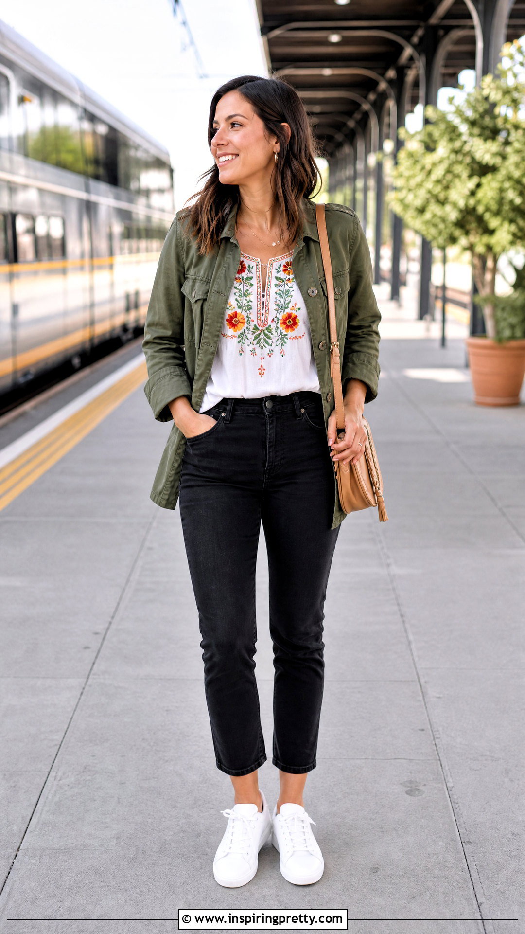 Mexican Tank Top With a Green Utility Jacket - 25 mexican tank top outfit ideas