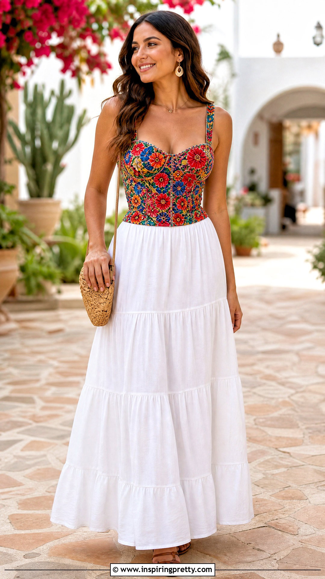 Mexican Tank Top With a Tiered Maxi Skirt - 25 mexican tank top outfit ideas
