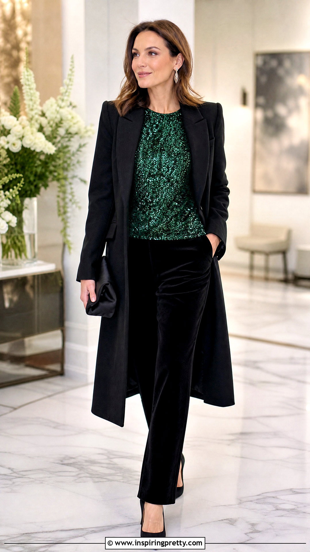 Michael Kors Green Sequin Top With Velvet Pants - 20 michael kors sequin tops
