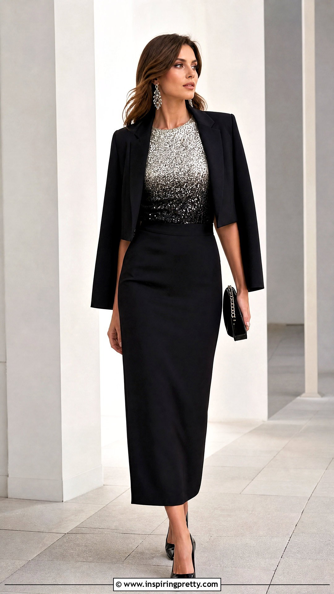 Michael Kors Ombre Sequin Top With Black Midi Skirt - 20 michael kors sequin tops