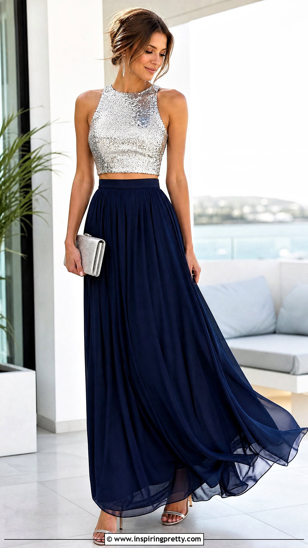 Michael Kors Sequin Crop Top With Maxi Skirt - 20 michael kors sequin tops