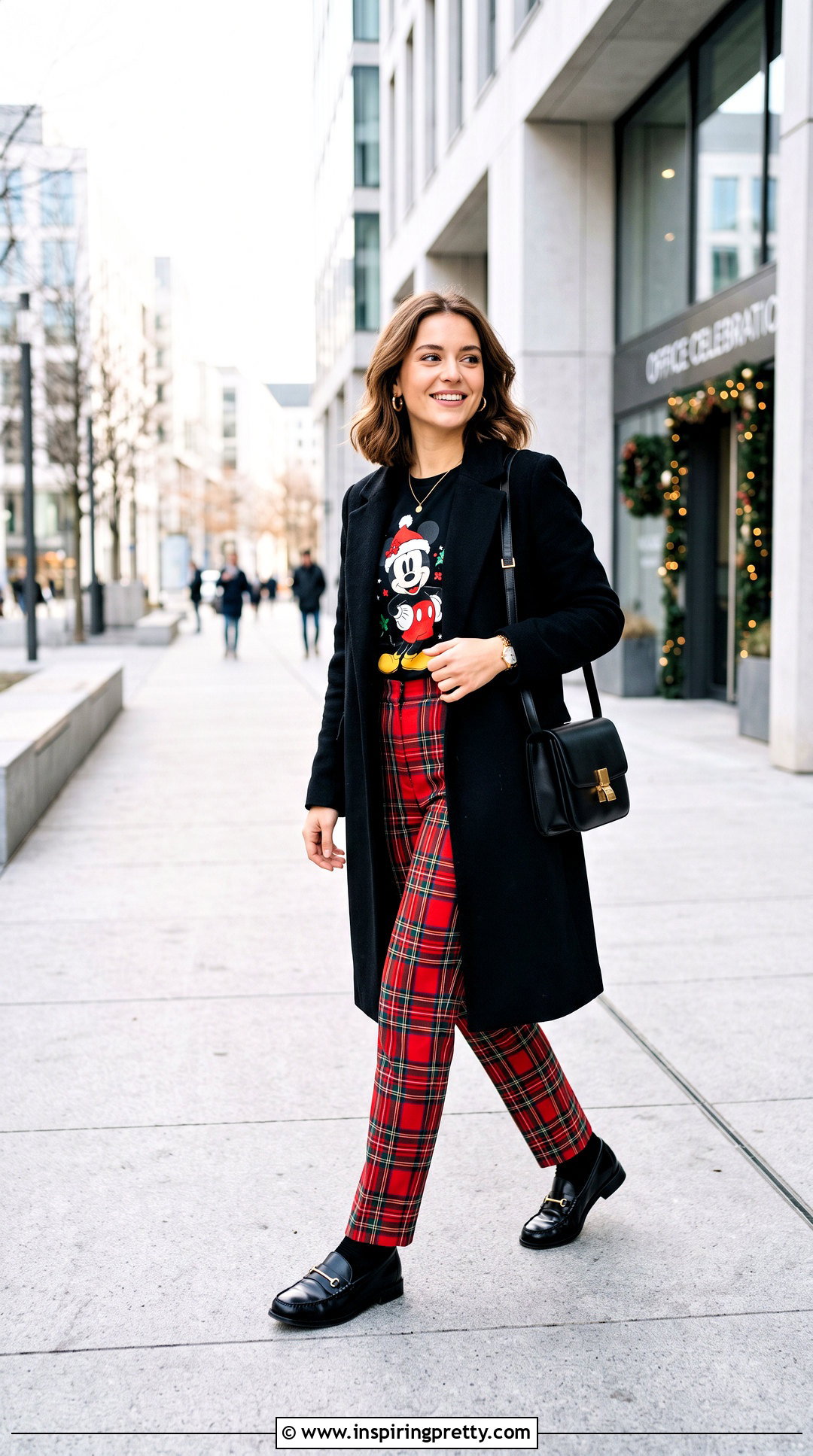 Mickey Christmas Top With Plaid Pants - 20 Disney Christmas Tops outfit ideas