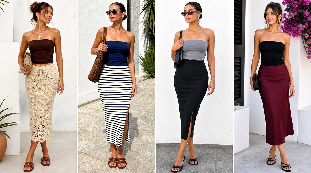 25 Midi Skirt And Tube Top Outfit Ideas for Chic Occasions