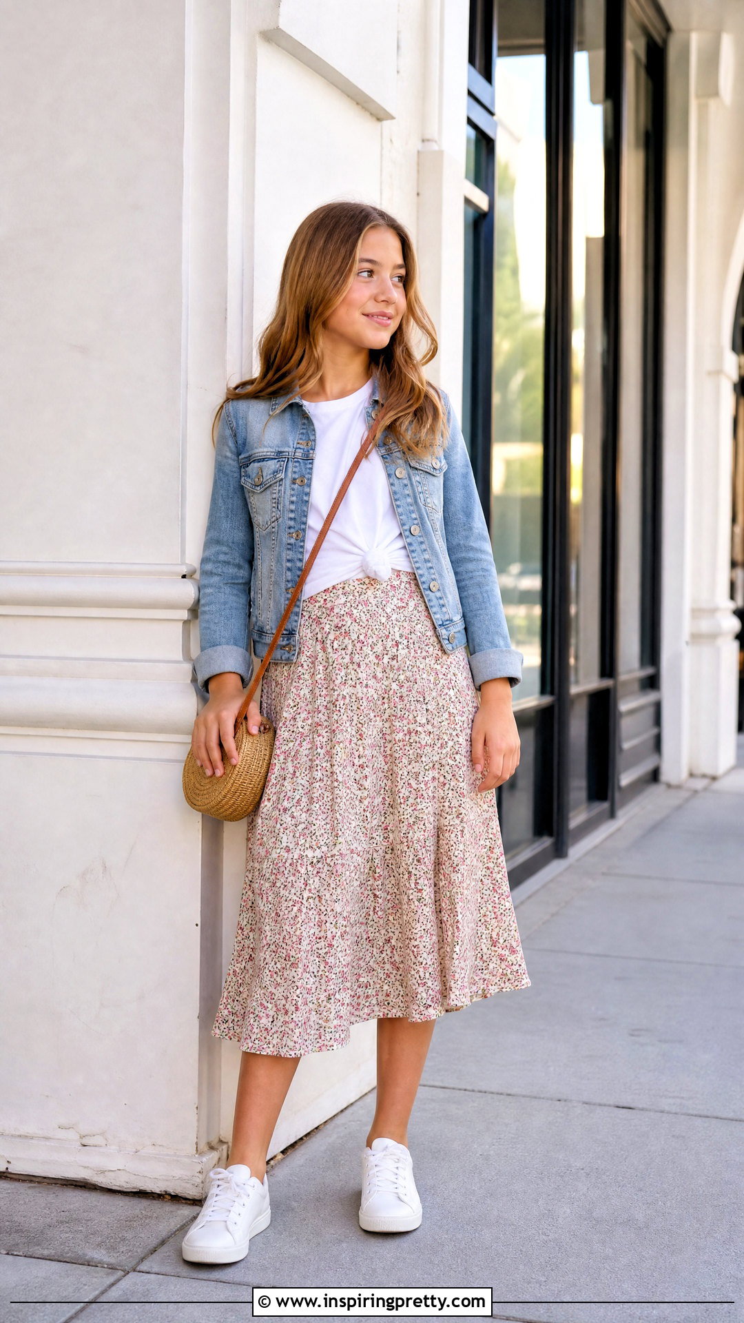 Midi Skirt With Knotted T Shirt - 50 kids skirt top designs