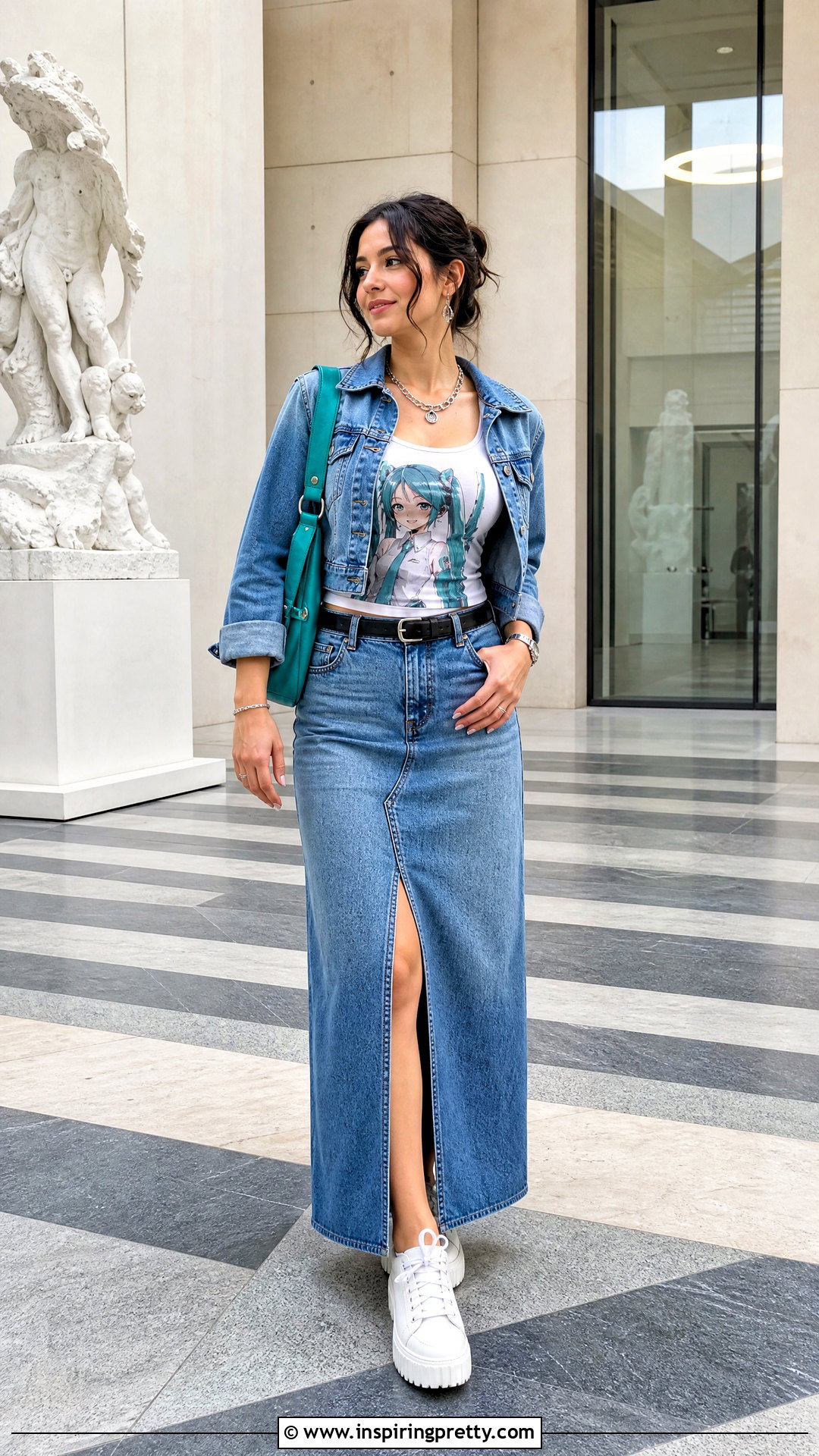Miku Tank Top With Denim Maxi Skirt - 25 miku tank top outfit ideas