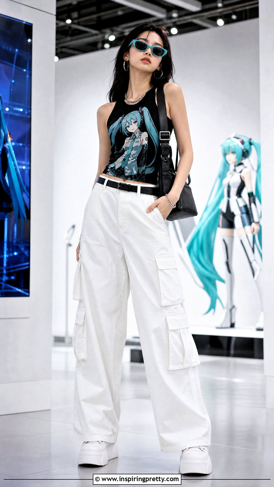 Miku Tank Top With White Cargo Pants - 25 miku tank top outfit ideas