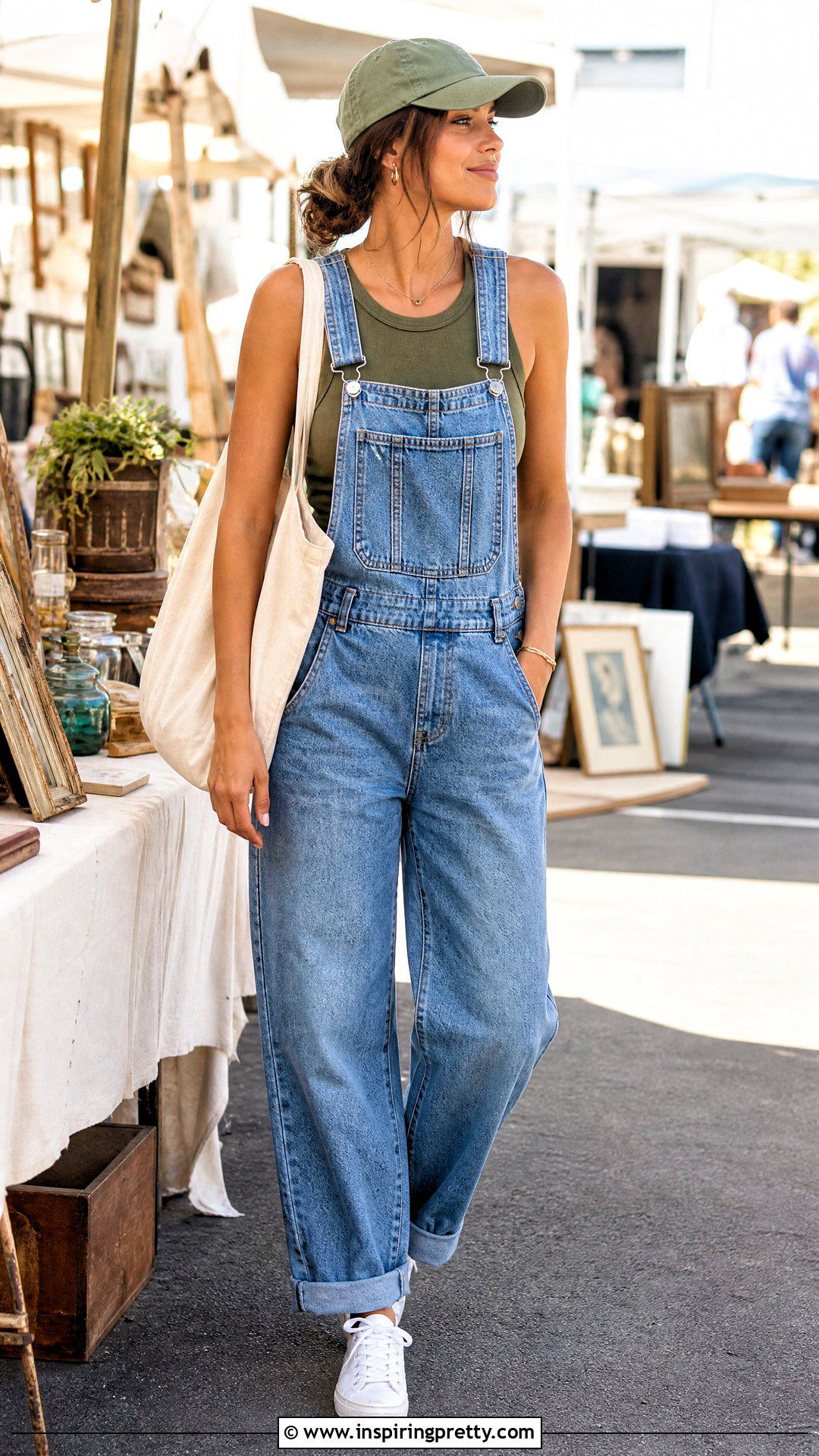 Military Tank Top With Denim Overalls - 20 military tank tops outfit ideas