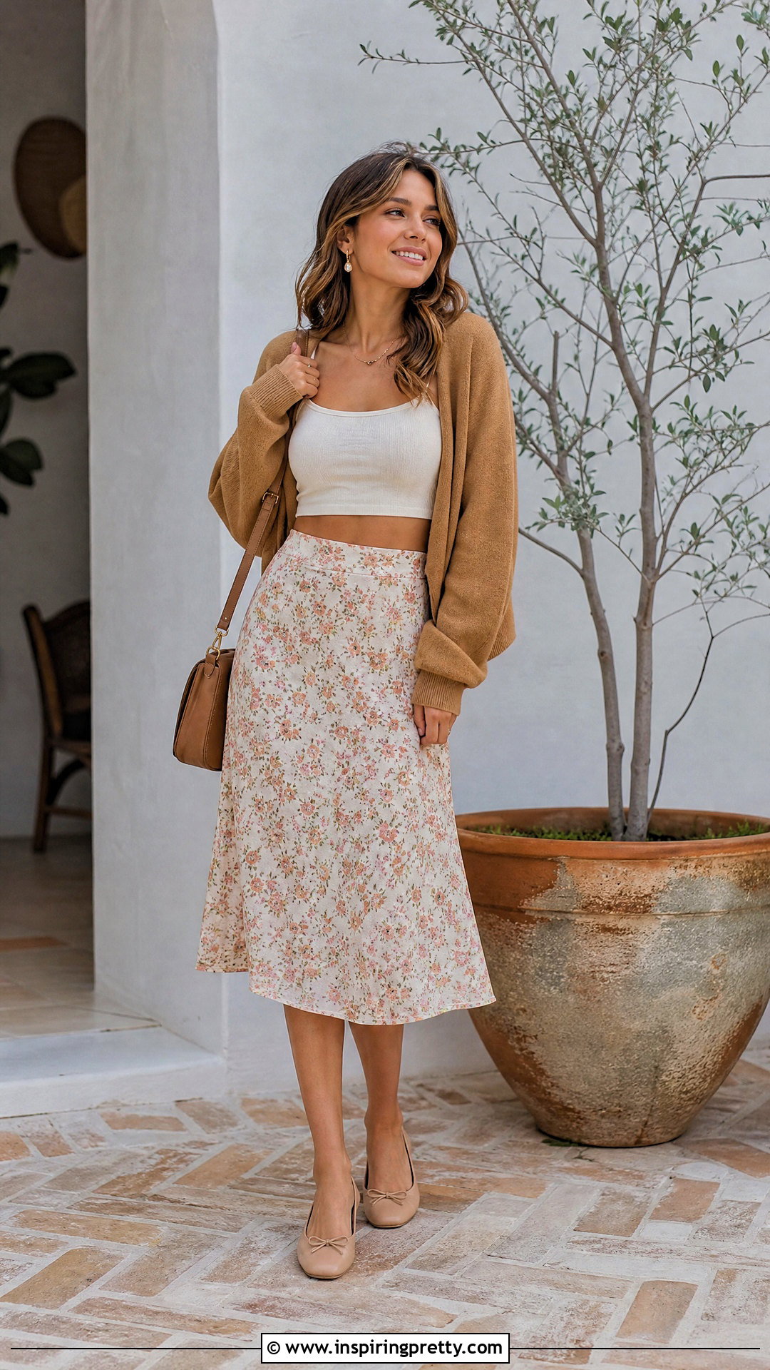 Mini Crop Top With Cardigan And Midi Skirt - 50 mini crop top outfit ideas