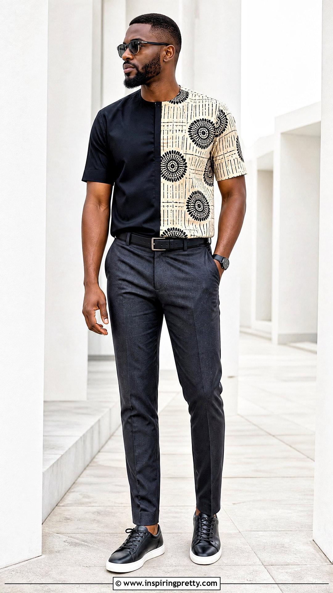 Minimalist Ankara Top With Neutral Pants - 50 ankara top for men outfit ideas